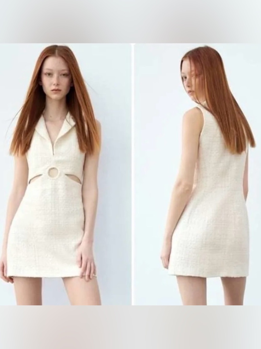 Zara Cream Sleeveless Mini Dress with Front Ring Cutout